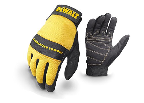 Dewalt DPG20L All Purpose Synthetic Leather Palm Spandex Back Velcro Wrist Work Glove, Large, Yellow/ Black