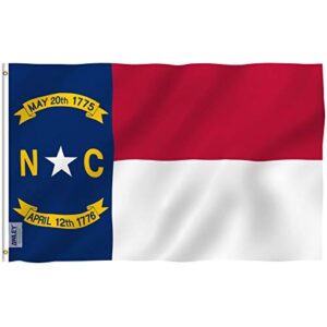 anley fly breeze 3x5 foot north carolina state polyester flag - vivid color and fade proof - canvas header and double stitched - north carolina nc flags with brass grommets 3 x 5 ft