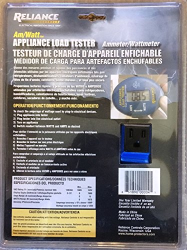 Reliance Controls Ammeter and Wattmeter THP103 AmWatt Appliance Load Tester/Plug, 1-Pack, Blue