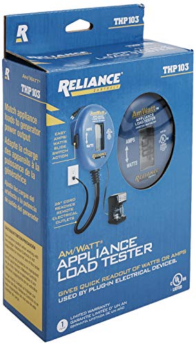 Reliance Controls Ammeter and Wattmeter THP103 AmWatt Appliance Load Tester/Plug, 1-Pack, Blue