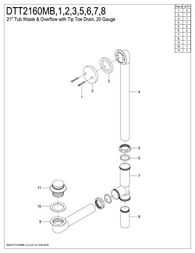 Kingston Brass DTT2168 Tip-Toe Bath Tub Drain and Overflow, Brushed Nickel 25.5 x 12.5 x 3.19