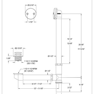 Kingston Brass DTT2168 Tip-Toe Bath Tub Drain and Overflow, Brushed Nickel 25.5 x 12.5 x 3.19