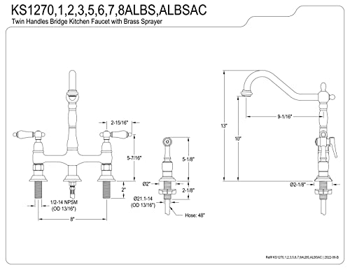 Kingston Brass KS1271ALBS Heritage Bridge Kitchen Faucet, 8-9/16", Polished Chrome