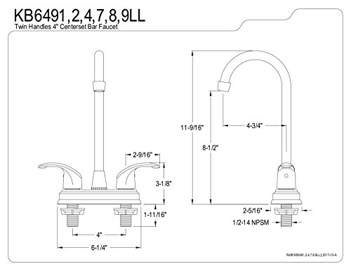 Kingston Brass KB6498LL Legacy 4-Inch Center Bar Faucet, 4-3/4-Inch, Brushed Nickel