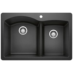 blanco 440215 diamond silgranit 60/40 double bowl undermount or drop kitchen sink, 33" l x 22" w, anthracite