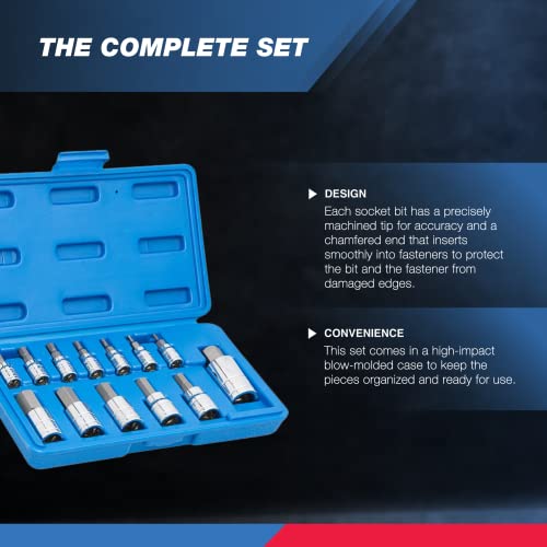 NEIKO 10074A Metric Hex Bit Socket Set | 13-Piece Set | S2 and Cr-V Steel | 1/4-Inch, 3/8-Inch and 1/2-Inch Drive | 2mm to 14mm