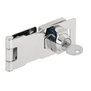prime-line u 9951 keyed hasp lock – twist knob keyed locking hasp for small doors, cabinets and more, 4” x 1-5/8”, steel, chrome plated (single pack)