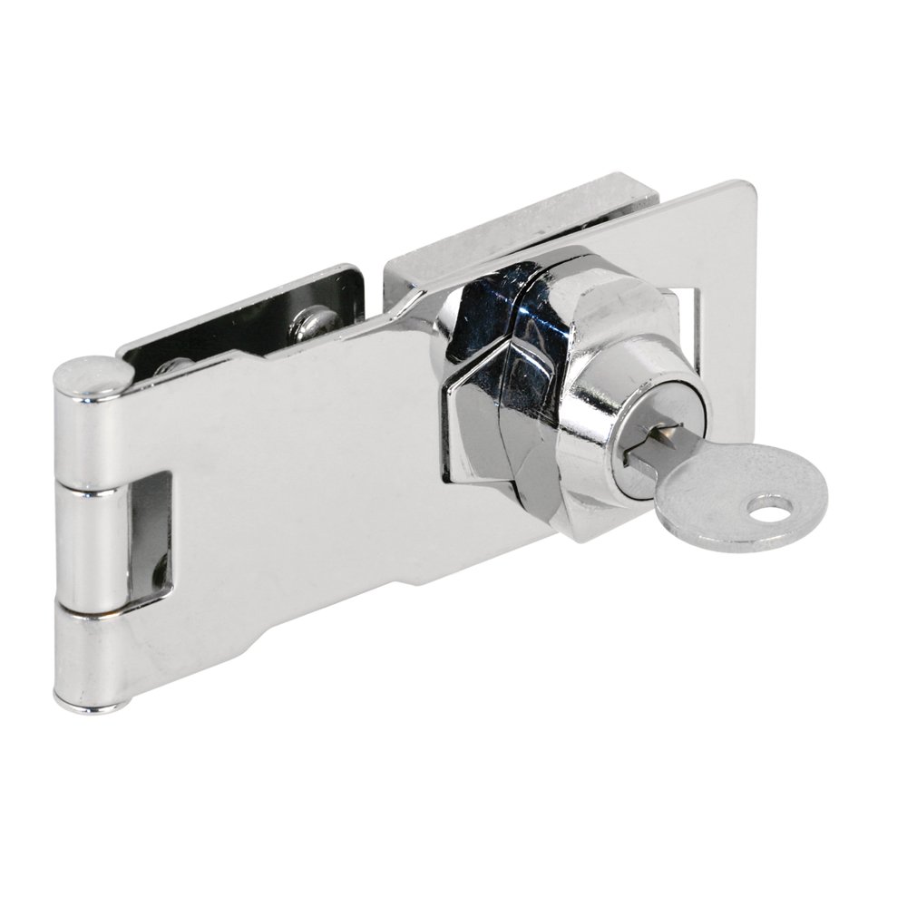 Prime-Line U 9951 Keyed Hasp Lock – Twist Knob Keyed Locking Hasp for Small Doors, Cabinets and More, 4” x 1-5/8”, Steel, Chrome Plated (Single Pack)