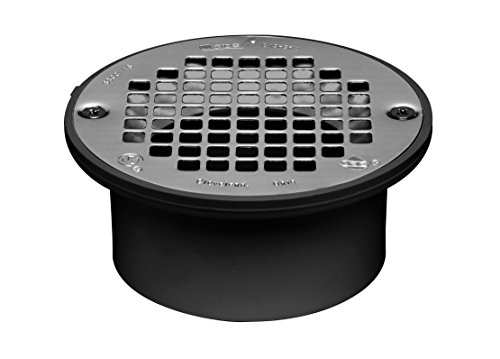 Oatey 43582 General Purpose Floor Drain with 5 in Stainless Steel Screw-Tite Strainer, 3 in Or 4 in, 4.95 in Flange, 4 Inch, Black