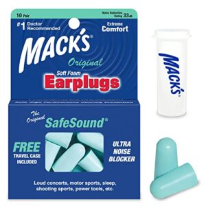 mack's original soft foam earplugs, 10 pair - 33b highest nrr, comfortable ear plugs for sleeping, snoring, work, travel & loud events