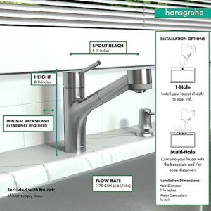 hansgrohe Talis S Stainless Steel Single-Handle Kitchen Faucet, Kitchen Faucets with Pull Out Sprayer, Faucet for Kitchen Sink, Stainless Steel Optic 06462860