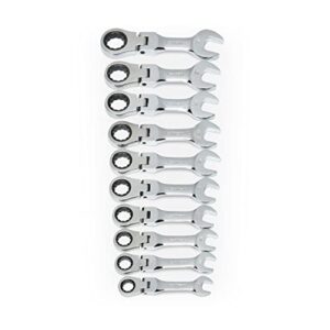 gearwrench 10 pc. 12 pt. stubby flex head ratcheting combination wrench set, metric - 9550