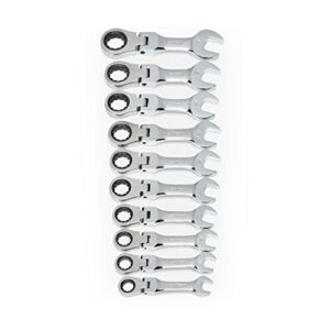 GEARWRENCH 10 Pc. 12 Pt. Stubby Flex Head Ratcheting Combination Wrench Set, Metric - 9550