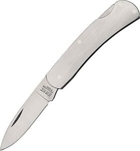 bear & son stainless frame lock folding knife, 2-1/8" high carbon stainless steel drop point blade, 100% stainless steel construction (125)