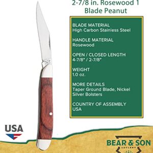 Bear & Son 219R Rosewood One-Blade Peanut Slip Joint Knife, 2 7/8-Inch