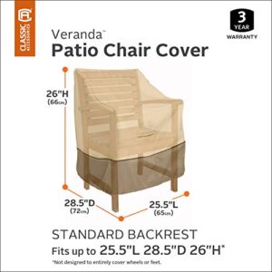 Classic Accessories Veranda Water-Resistant Patio Chair Cover, 25.5 x 28.5 x 26 Inch, Outdoor Chair Covers, Pebble/Bark/Earth