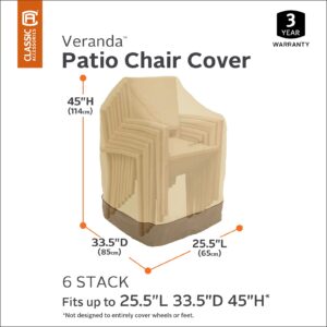 Classic Accessories Veranda Water-Resistant 25.5 Inch Stackable Patio Chair Cover, Pebble