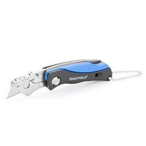 sheffield 12125 mini quick change folding utility knife, comes with 6 mini blades, outdoor knife, key chain utility knife, lightweight cardboard cutter tool