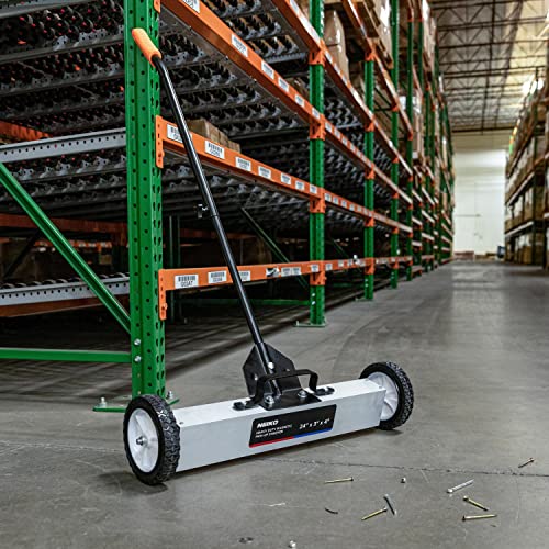 NEIKO 53416A 24” Rolling Magnetic Sweeper with Wheels, 30 Pound Capacity, Adjustable Handle & Floor Magnet Clearance Height, Metal Pick Up and Nail Magnet, Floor Sweeper for Construction, Shop, Etc.