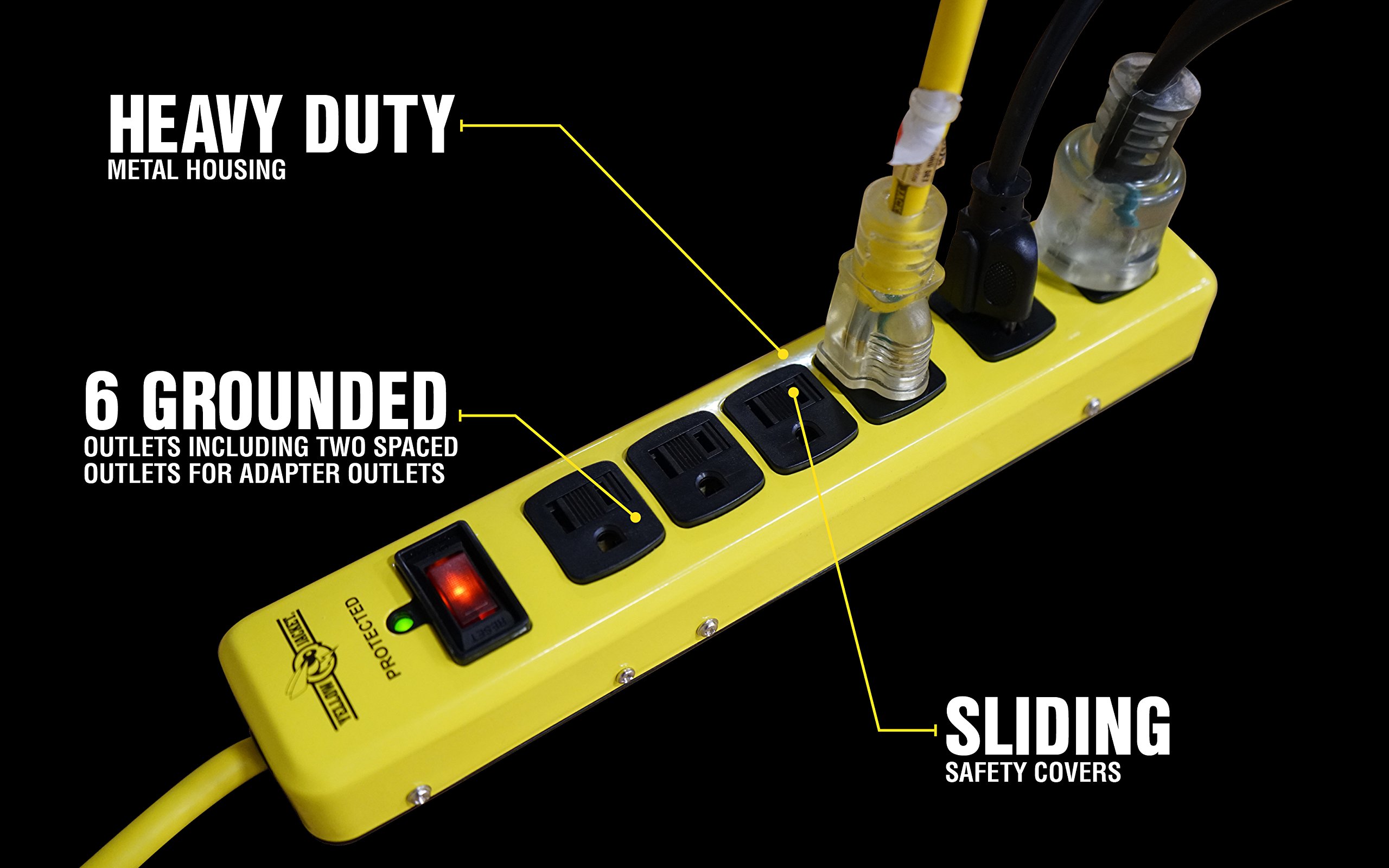 Yellow Jacket 5138N 5138 Metal Surge Protector Strip with 6 Outlets and 15 Foot Cord; Ft