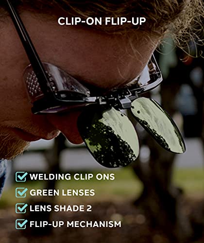Lightweight Plastic Clip-On Flip-Up Spectacles - Shade #2 Green Welders Lens.