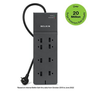 Belkin Power Strip Surge Protector with 12 AC Multiple Outlets, 10 ft Long Flat Plug Heavy Duty Extension Cord for Home, Office, Travel, Computer Desktop, Laptop & Phone Charging Bricks (4,156 Joules)