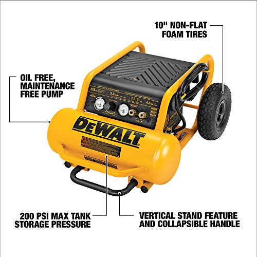 DEWALT Air Compressor, 225-PSI Max, Hand Carry with Wheels, 4-1/2 Gallon (D55146)