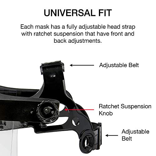 Neiko 53819A Safety Face Shield with Clear Polycarbonate Visor, Adjustable Head Straps, Universal Fit, Protective Plastic Full Face Shield Masks for Grinding, Isolation, and Weed Whacking