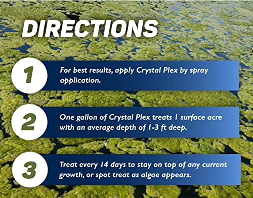 Crystal Plex - Lake and Pond Algaecide Treatment - Liquid Copper Algaecide Kills and Prevents Various Types of Algae (Planktonic, Filamentous, Chara) - 1 Gallon Treats up to 1 Acre