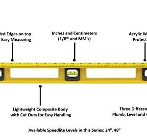 Swanson Tool Co PL0024 24 inch Speedlite Ruled-Edge Composite Level with Inches/Metric Marks (60 cm) 3 Bubble Vials for 0°/90°/45° Measurements,Yellow