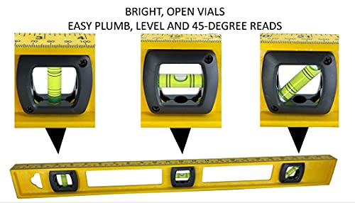 Swanson Tool Co PL0024 24 inch Speedlite Ruled-Edge Composite Level with Inches/Metric Marks (60 cm) 3 Bubble Vials for 0°/90°/45° Measurements,Yellow