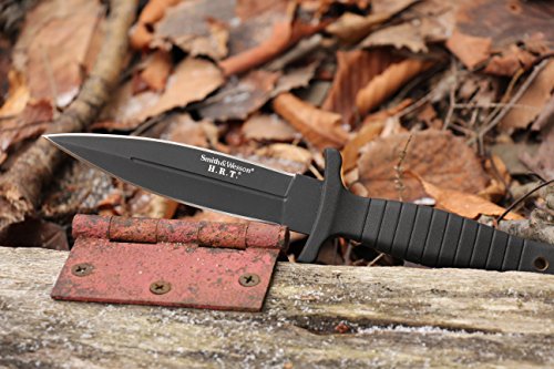 Smith & Wesson SWHRT9B 9in High Carbon S.S. Fixed Blade Knife with 4.7in Dual Edge Blade and TPE Handle for Outdoor, Tactical, Survival,EDC, Multi