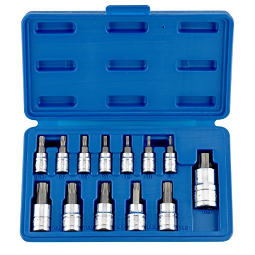 NEIKO 10071A 13-Piece Torx Bit Socket Set, S2 and Cr-V Steel, 1/4-Inch, 3/8-Inch and 1/2-Inch Drive, 2mm to 14mm, Torx Bit Set, Torque Bit Set, Torx Socket Set