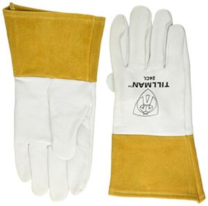 john tillman large 14 14" pearl and gold premium top grain kidskin unlined tig welders gloves with 4" cuff and kevlar thread locking stitch (carded)