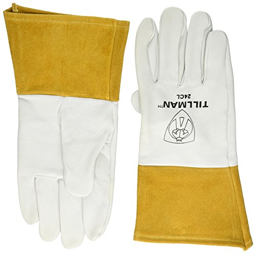 John Tillman Large 14 14" Pearl and Gold Premium Top Grain Kidskin Unlined TIG Welders Gloves with 4" Cuff and Kevlar Thread Locking Stitch (Carded)