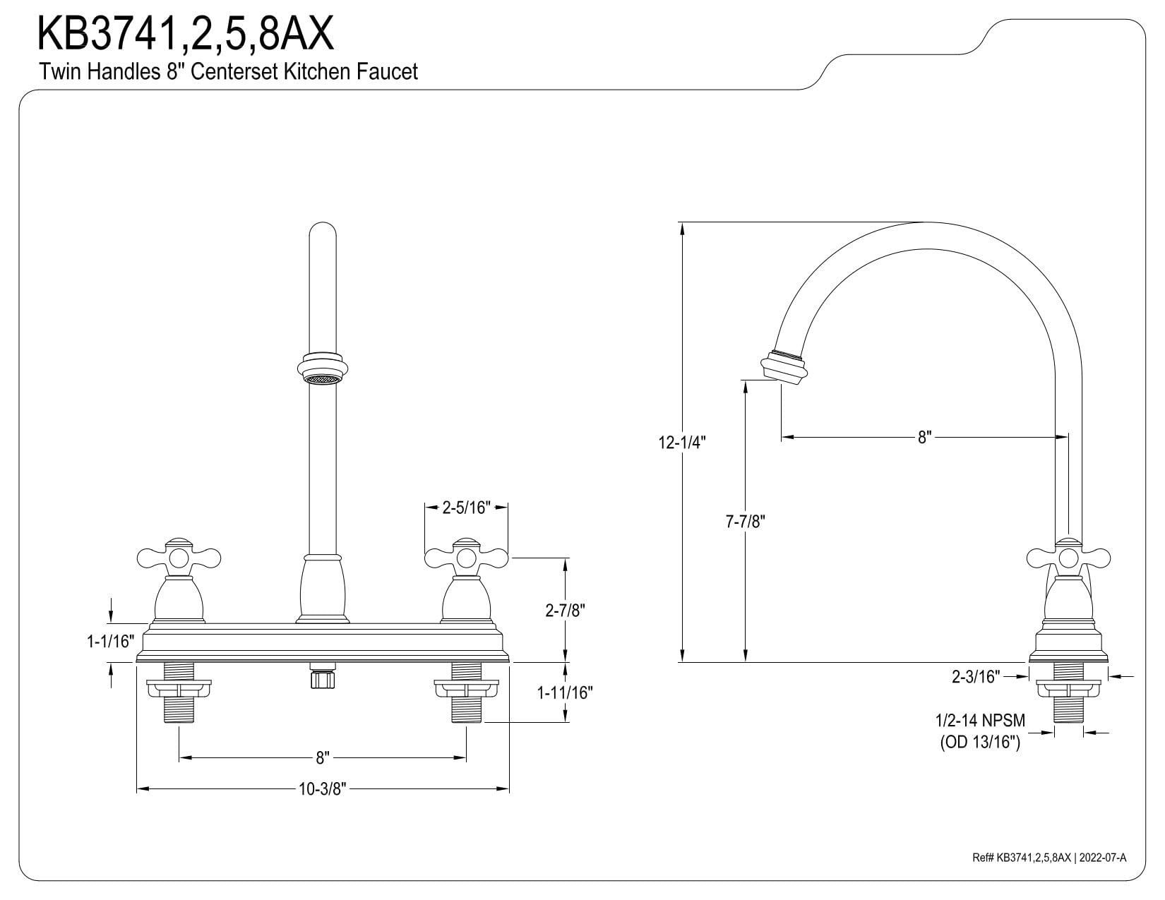 Kingston Brass KB3745AX Restoration 8-inch Centerset Kitchen Faucet without Sprayer, Oil Rubbed Bronze