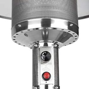 Fire Sense 01775 Performance Series Patio Heater With Wheels 50,000 BTU Output Electronic Ignition System Portable Outdoor Propane Heater For Commercial & Residential - Unpainted Stainless Steel