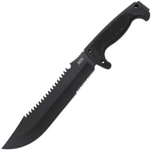 sog jungle primitive fixed blade- field and camping tactical machete with sheath for clearing brush, full tang survival knife 15.3 inches (f03tn-cp), steel,black