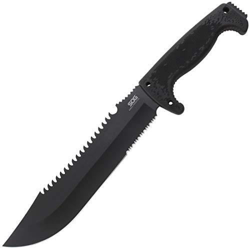 SOG Jungle Primitive Fixed Blade- Field and Camping Tactical Machete with Sheath for Clearing Brush, Full Tang Survival Knife 15.3 Inches (F03TN-CP), Steel,Black