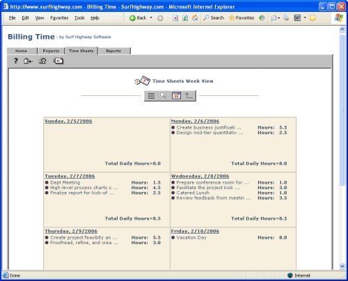 Billing Time 2.0 - Time Sheet Management (Windows 2000 / NT / XP)