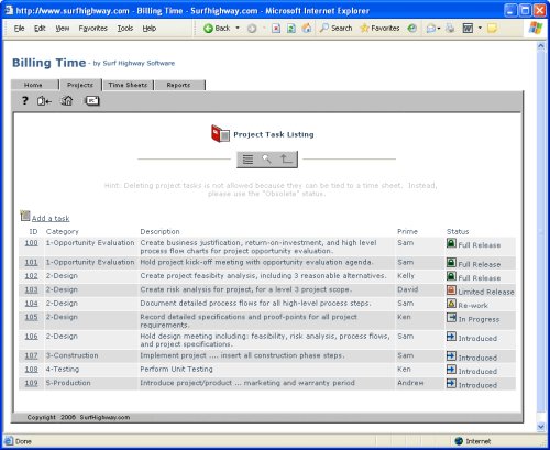 Billing Time 2.0 - Time Sheet Management (Windows 2000 / NT / XP)