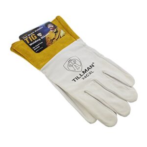 John Tillman X-Large 14 12" Pearl and Gold Premium Top Grain Kidskin Unlined TIG Welders Gloves with 4" Cuff and Kevlar Thread Locking Stitch (Carded) (TIL24CXL)