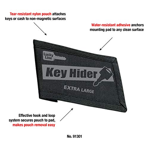 Lucky Line Key Hider Pouch, Velcro Nylon Adhesive, Extra Large (91301),Black