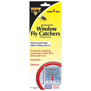 revenge no escape window fly catchers, pack of 4 non-toxic sticky tape strips for indoor use, attract & trap insects