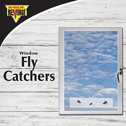 REVENGE No Escape Window Fly Catchers, Pack of 4 Non-Toxic Sticky Tape Strips for Indoor Use, Attract & Trap Insects