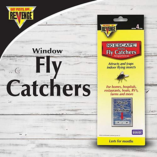 REVENGE No Escape Window Fly Catchers, Pack of 4 Non-Toxic Sticky Tape Strips for Indoor Use, Attract & Trap Insects