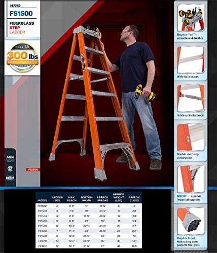 Louisville Ladder FS1504 4' Fiberglass Step Ladder, 4 feet, Orange