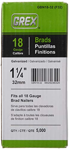 Grex GBN18-32 (F32) 1-1/4 In. 18 Ga. Brad Nails, Galvanized, 5M