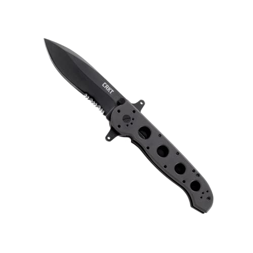 CRKT M21-14SF EDC Folding Pocket Knife: Special Forces Everyday Carry, Black Serrated Edge Blade, Veff Serrations, Automated Liner Safety, Dual Hilt, Aluminum Handle, Pocket Clip