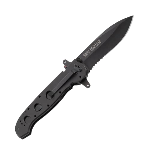 CRKT M21-14SF EDC Folding Pocket Knife: Special Forces Everyday Carry, Black Serrated Edge Blade, Veff Serrations, Automated Liner Safety, Dual Hilt, Aluminum Handle, Pocket Clip